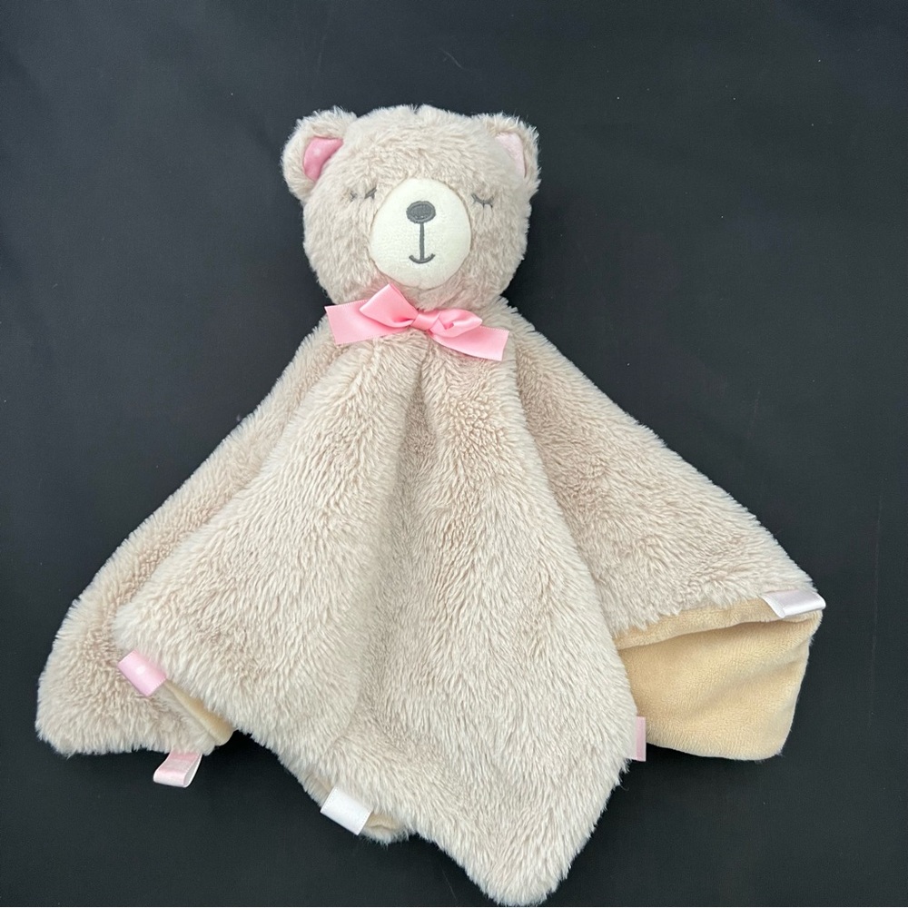 Kellytoy Baby Lovey Plush Tan Rattle Security Buddy Blanket Pink Silk Tags